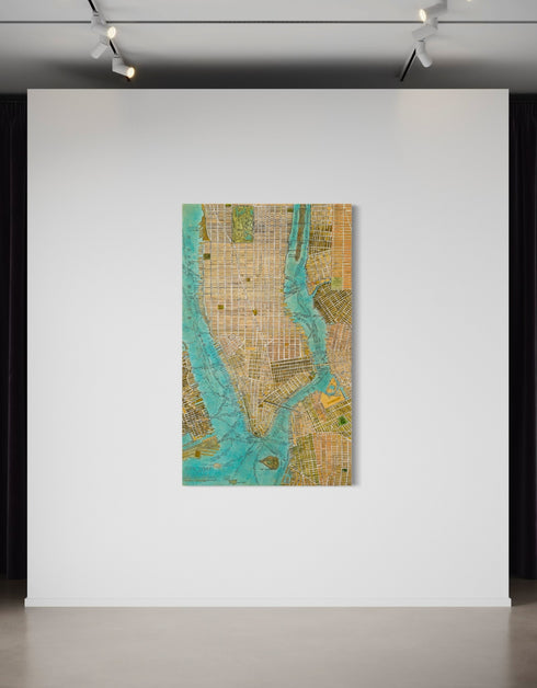 Manhattan Map | Framed Giclee Print on Canvas